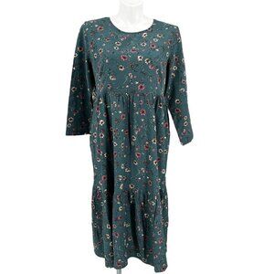 Shein Curve Maxi Dress Size 2X Tiered Long Sleeve Floral Modest Zip Close Cotton